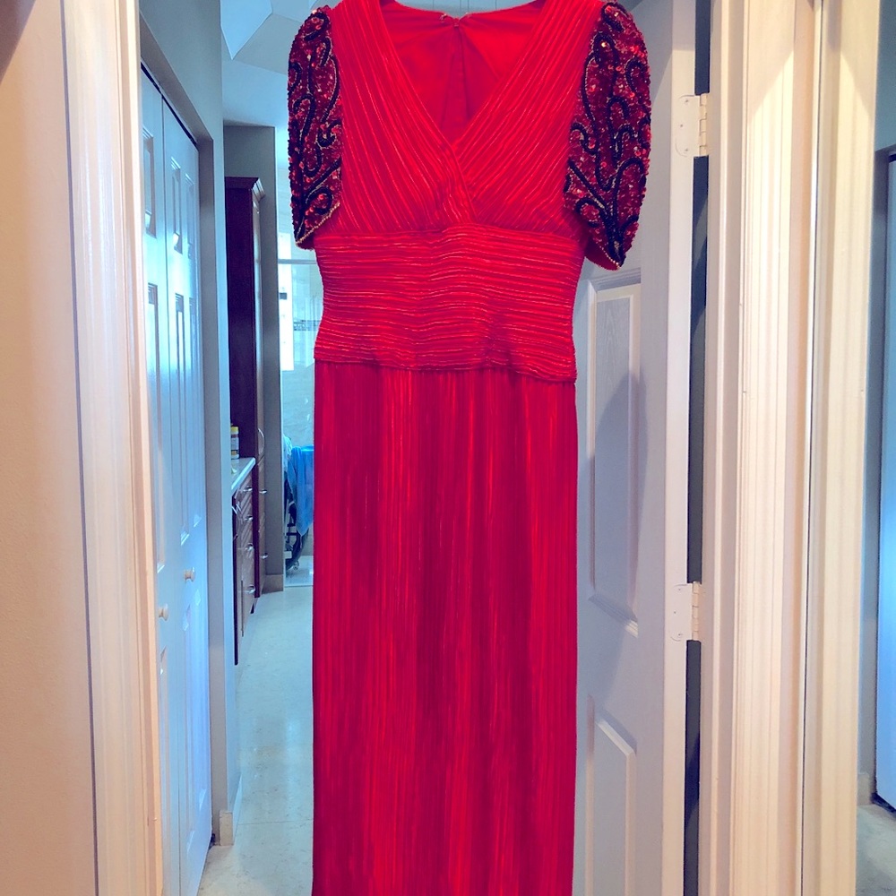 Vintage Lillie Rubin hand sewn beaded red floor length gown sz 12